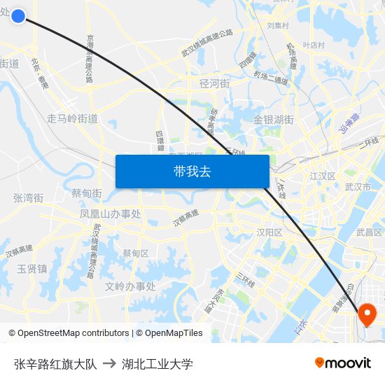 张辛路红旗大队 to 湖北工业大学 map