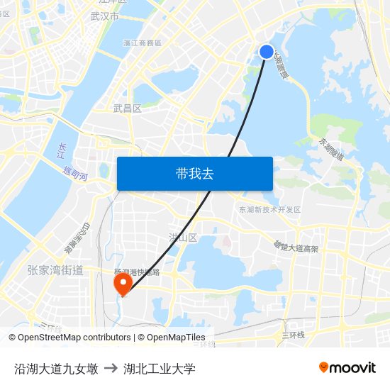 沿湖大道九女墩 to 湖北工业大学 map