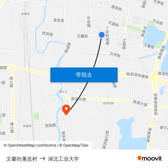 文馨街藩息村 to 湖北工业大学 map