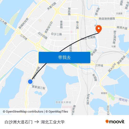 白沙洲大道石门 to 湖北工业大学 map