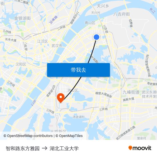 智和路东方雅园 to 湖北工业大学 map