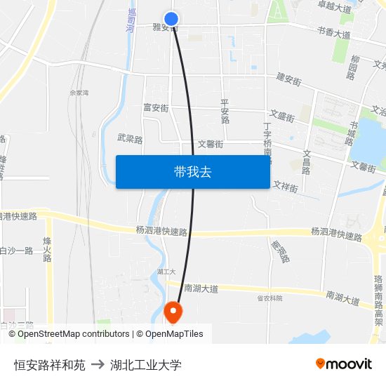 恒安路祥和苑 to 湖北工业大学 map