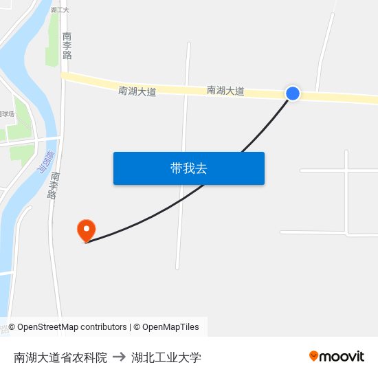 南湖大道省农科院 to 湖北工业大学 map