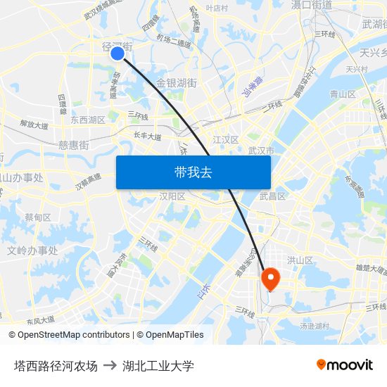 塔西路径河农场 to 湖北工业大学 map