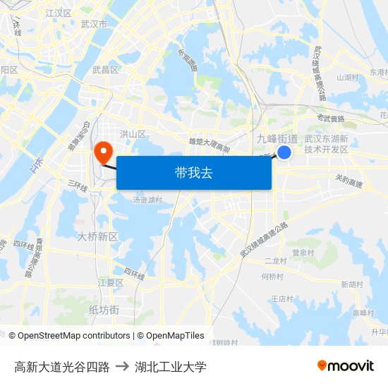 高新大道光谷四路 to 湖北工业大学 map