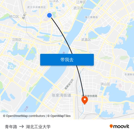 青年路 to 湖北工业大学 map