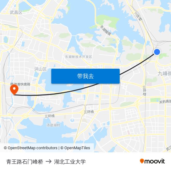 青王路石门峰桥 to 湖北工业大学 map