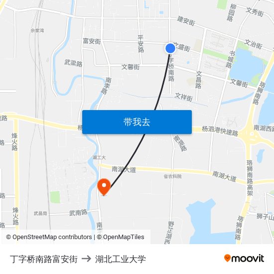 丁字桥南路富安街 to 湖北工业大学 map