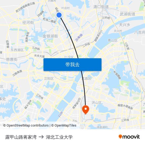 露甲山路蒋家湾 to 湖北工业大学 map