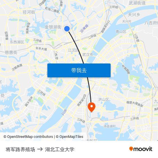 将军路养殖场 to 湖北工业大学 map