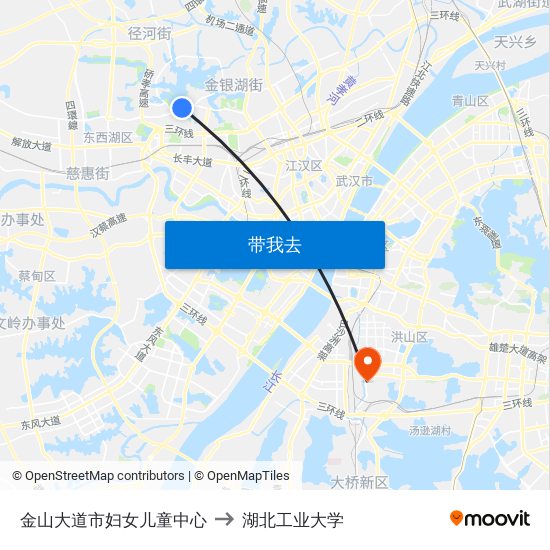 金山大道市妇女儿童中心 to 湖北工业大学 map