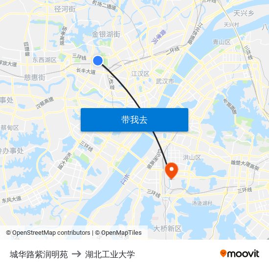 城华路紫润明苑 to 湖北工业大学 map