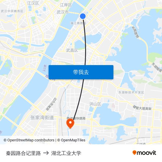 秦园路合记里路 to 湖北工业大学 map