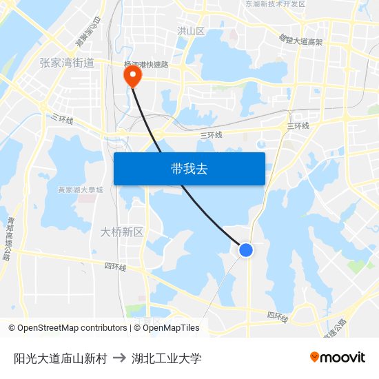 阳光大道庙山新村 to 湖北工业大学 map