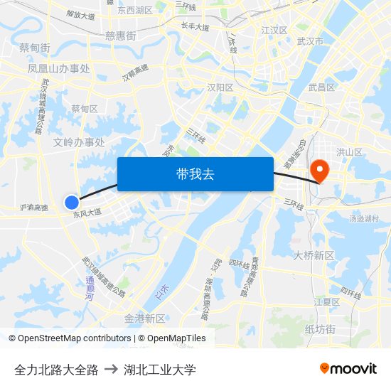 全力北路大全路 to 湖北工业大学 map