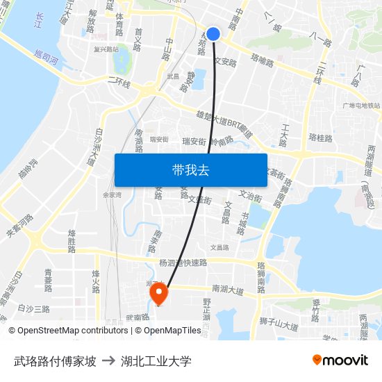 武珞路付傅家坡 to 湖北工业大学 map