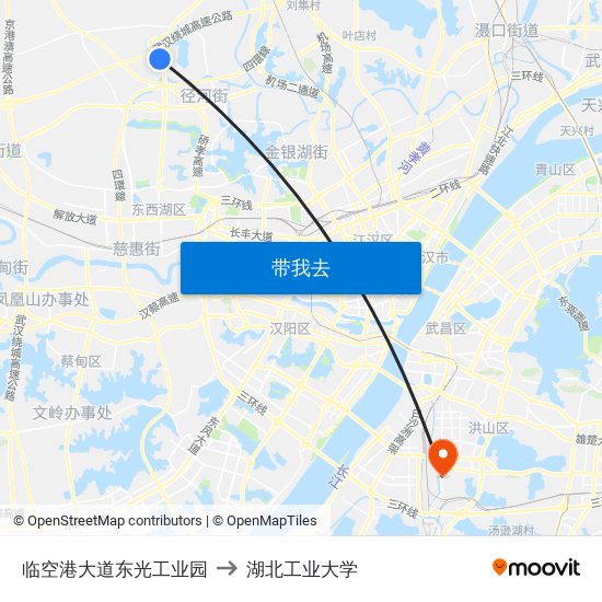 临空港大道东光工业园 to 湖北工业大学 map