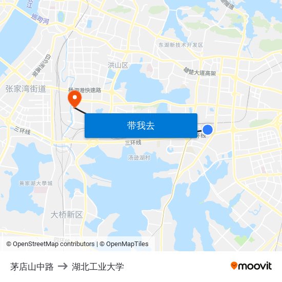 茅店山中路 to 湖北工业大学 map