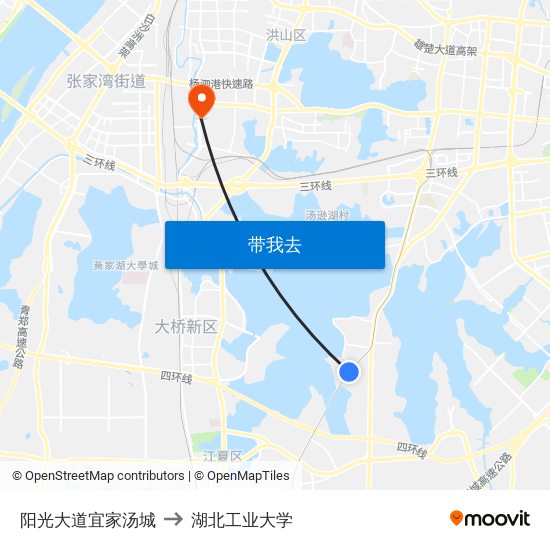 阳光大道宜家汤城 to 湖北工业大学 map