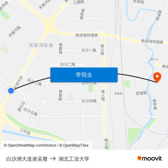 白沙洲大道凌吴墩 to 湖北工业大学 map