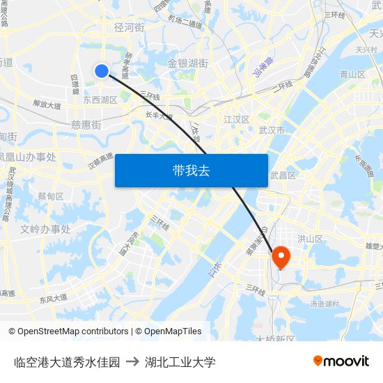 临空港大道秀水佳园 to 湖北工业大学 map