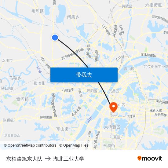 东柏路旭东大队 to 湖北工业大学 map