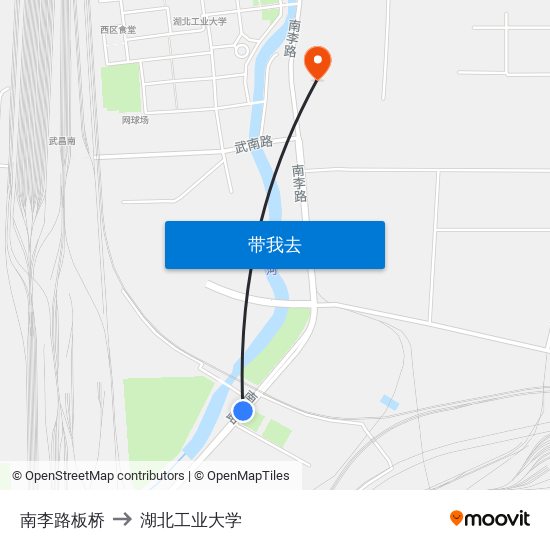 南李路板桥 to 湖北工业大学 map