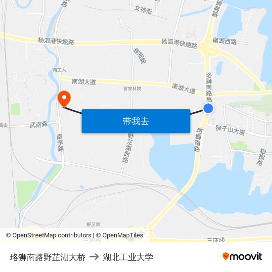 珞狮南路野芷湖大桥 to 湖北工业大学 map