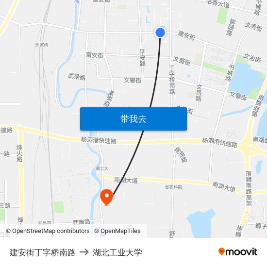 建安街丁字桥南路 to 湖北工业大学 map