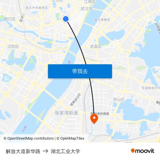 解放大道新华路 to 湖北工业大学 map