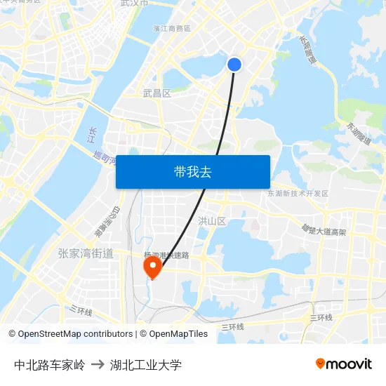中北路车家岭 to 湖北工业大学 map