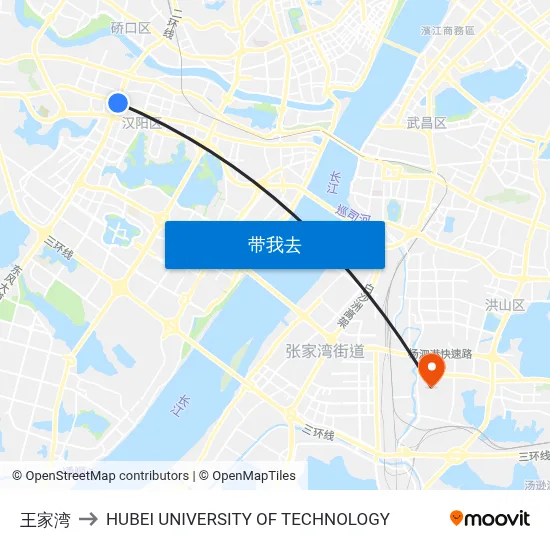 王家湾 to HUBEI UNIVERSITY OF TECHNOLOGY map