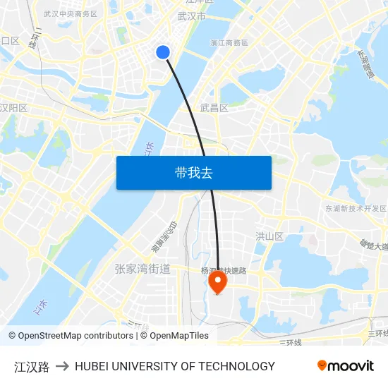 江汉路 to HUBEI UNIVERSITY OF TECHNOLOGY map