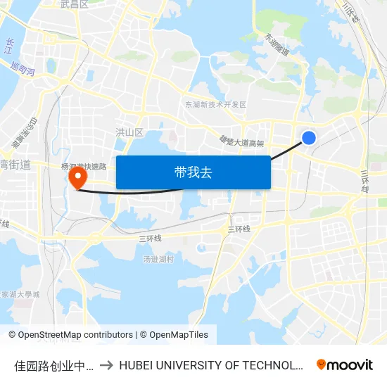 佳园路创业中心 to HUBEI UNIVERSITY OF TECHNOLOGY map