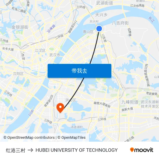 红港三村 to HUBEI UNIVERSITY OF TECHNOLOGY map