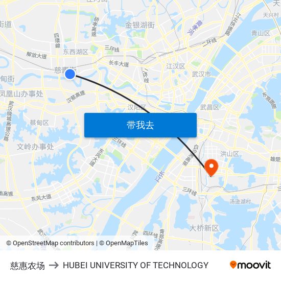慈惠农场 to HUBEI UNIVERSITY OF TECHNOLOGY map