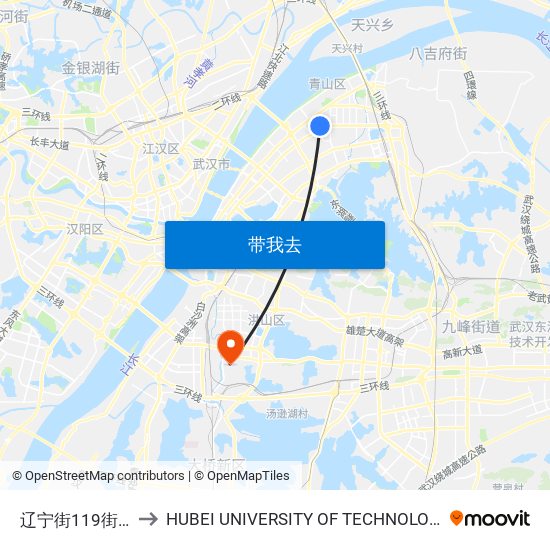 辽宁街119街坊 to HUBEI UNIVERSITY OF TECHNOLOGY map