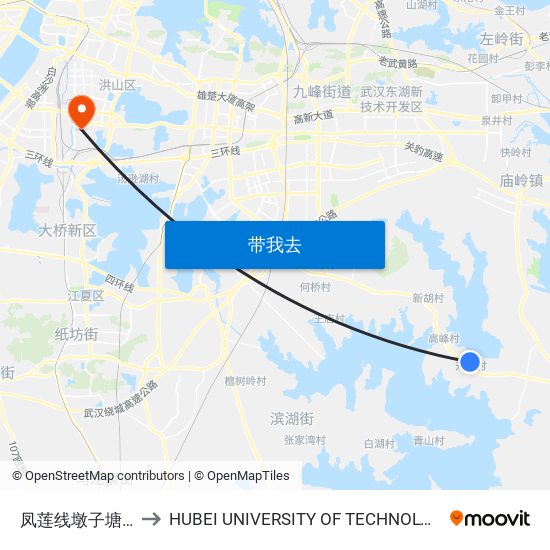 凤莲线墩子塘湾 to HUBEI UNIVERSITY OF TECHNOLOGY map