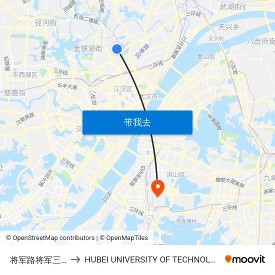 将军路将军三路 to HUBEI UNIVERSITY OF TECHNOLOGY map