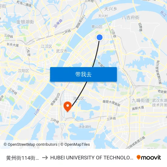 黄州街114街坊 to HUBEI UNIVERSITY OF TECHNOLOGY map