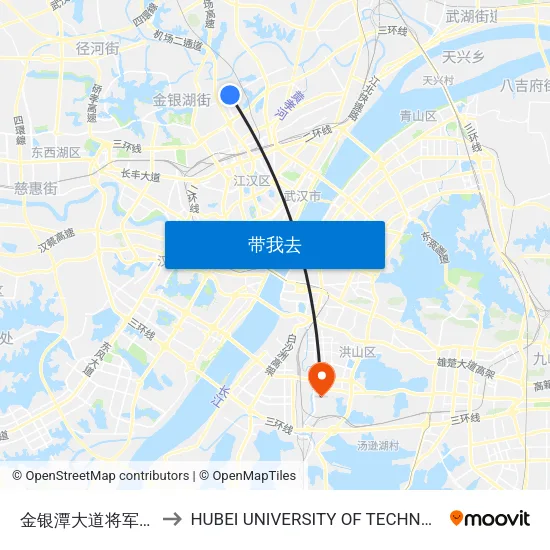 金银潭大道将军二路 to HUBEI UNIVERSITY OF TECHNOLOGY map