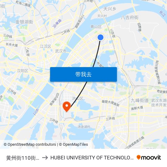 黄州街110街坊 to HUBEI UNIVERSITY OF TECHNOLOGY map