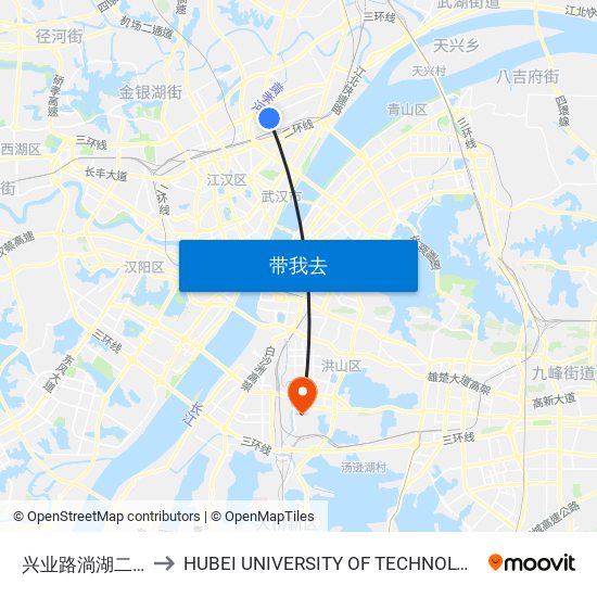 兴业路淌湖二村 to HUBEI UNIVERSITY OF TECHNOLOGY map