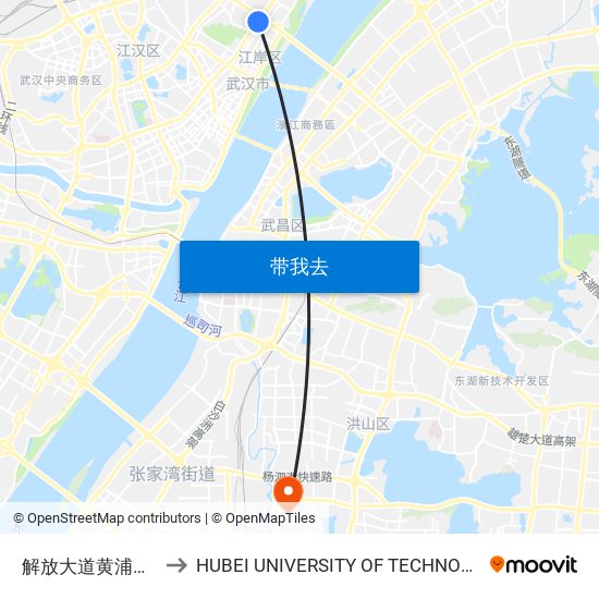 解放大道黄浦大街 to HUBEI UNIVERSITY OF TECHNOLOGY map