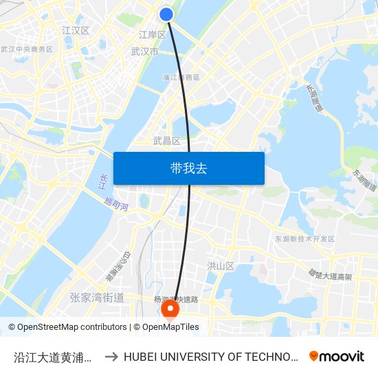 沿江大道黄浦大街 to HUBEI UNIVERSITY OF TECHNOLOGY map
