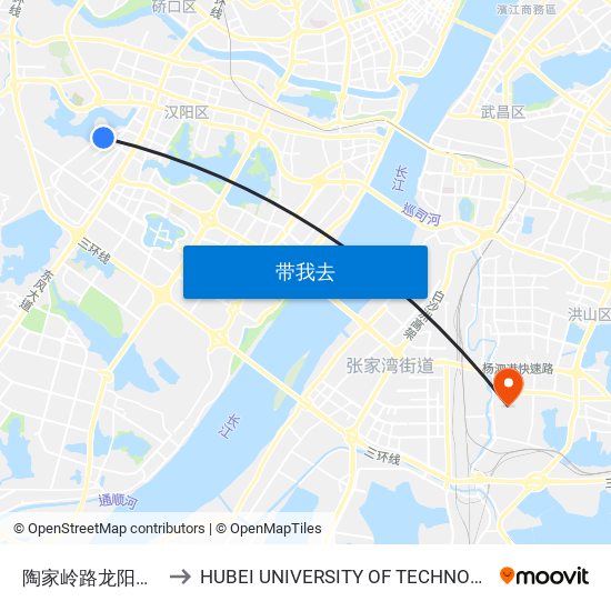 陶家岭路龙阳大道 to HUBEI UNIVERSITY OF TECHNOLOGY map