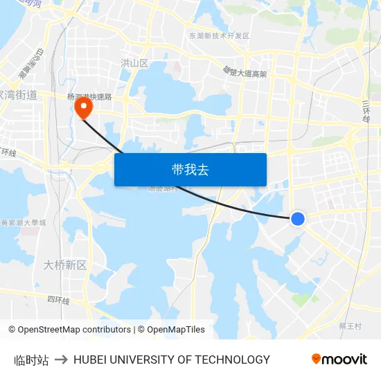 临时站 to HUBEI UNIVERSITY OF TECHNOLOGY map