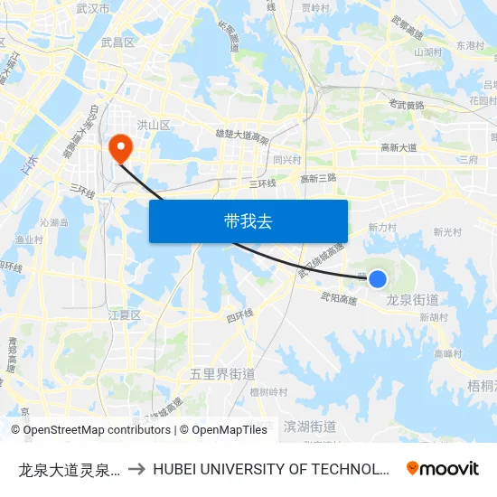 龙泉大道灵泉寺 to HUBEI UNIVERSITY OF TECHNOLOGY map
