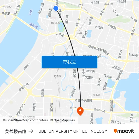 黄鹤楼南路 to HUBEI UNIVERSITY OF TECHNOLOGY map