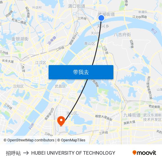 招呼站 to HUBEI UNIVERSITY OF TECHNOLOGY map